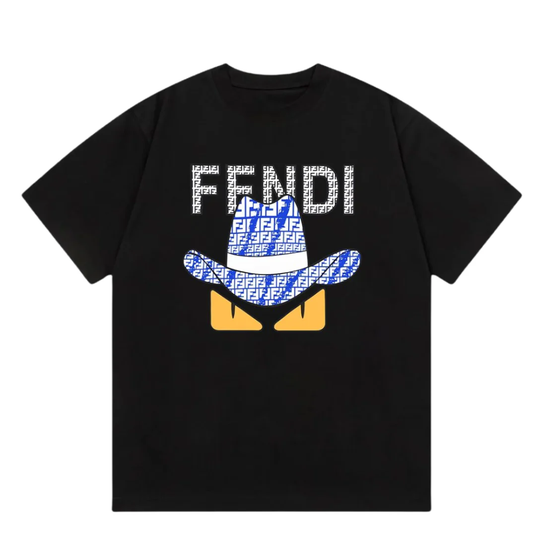Fendi Blue Hat Print T-Shirt Black