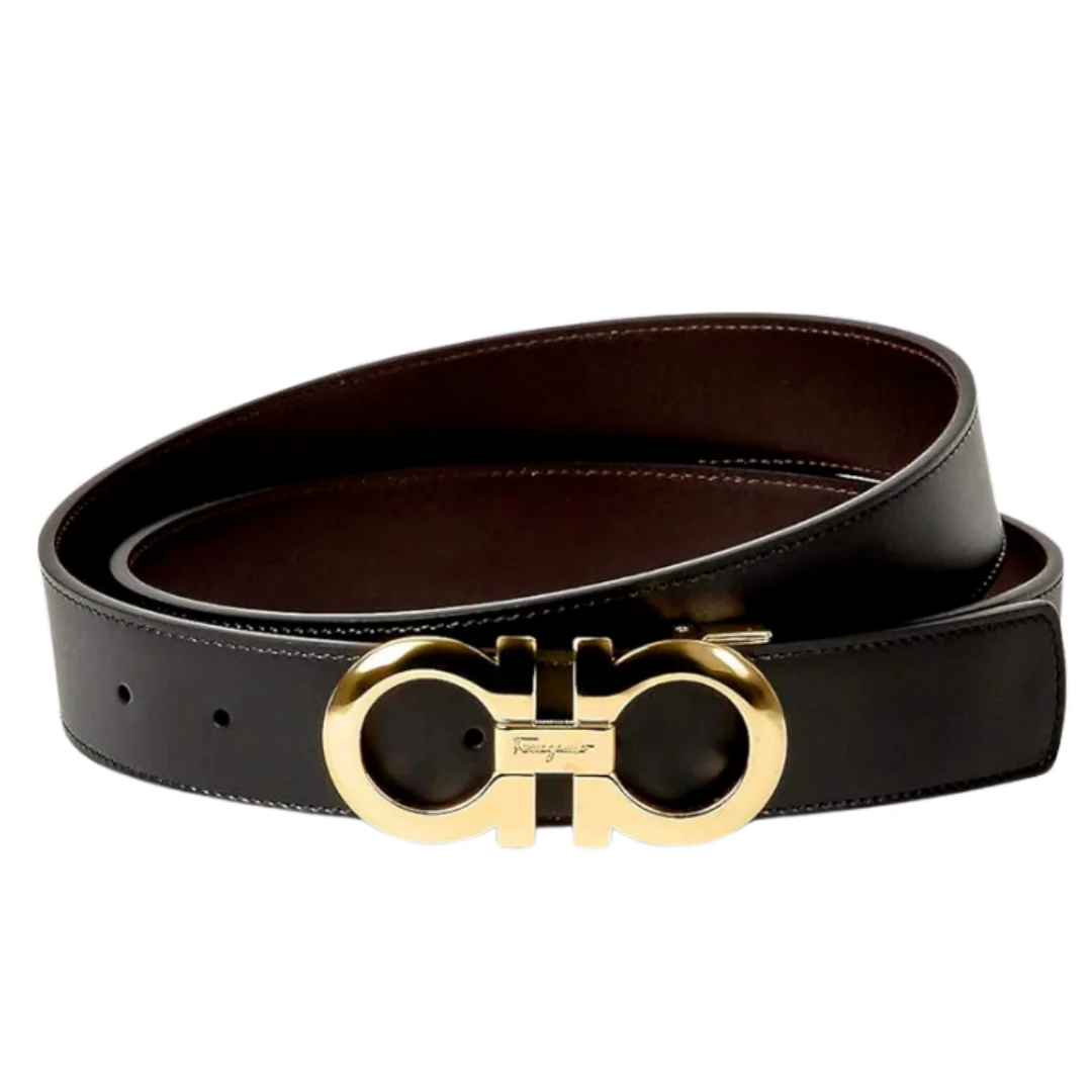 Feragamo Leather Belt Black & Gold