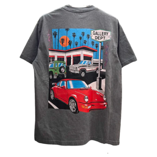 Gallery Dept. T-shirt Washed Vintage Car Print Grey