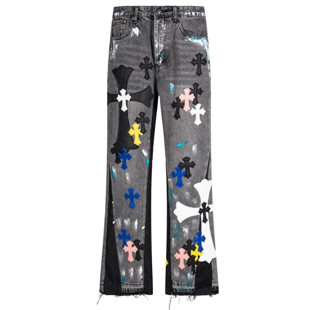 Gallery Dept. x Chrome Hearts Multi Painted Cross Flared Denin Jeans Grey
