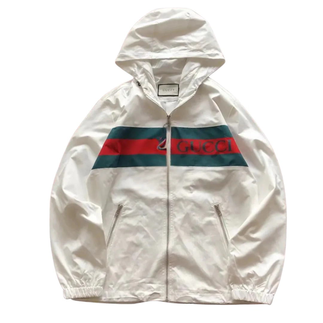 Gucci Cotton Canvas Windbreaker with Gucci Label White