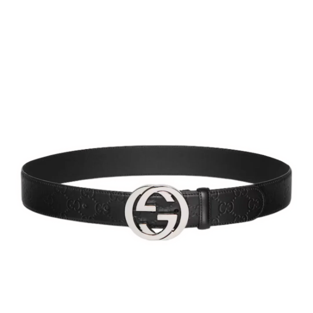 Gucci GG Monogramm Leather Belt Black & Silver