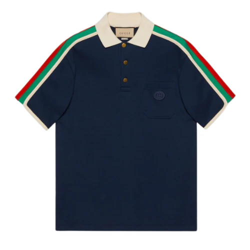 Gucci Stripe Polo Shirt Navy Blue