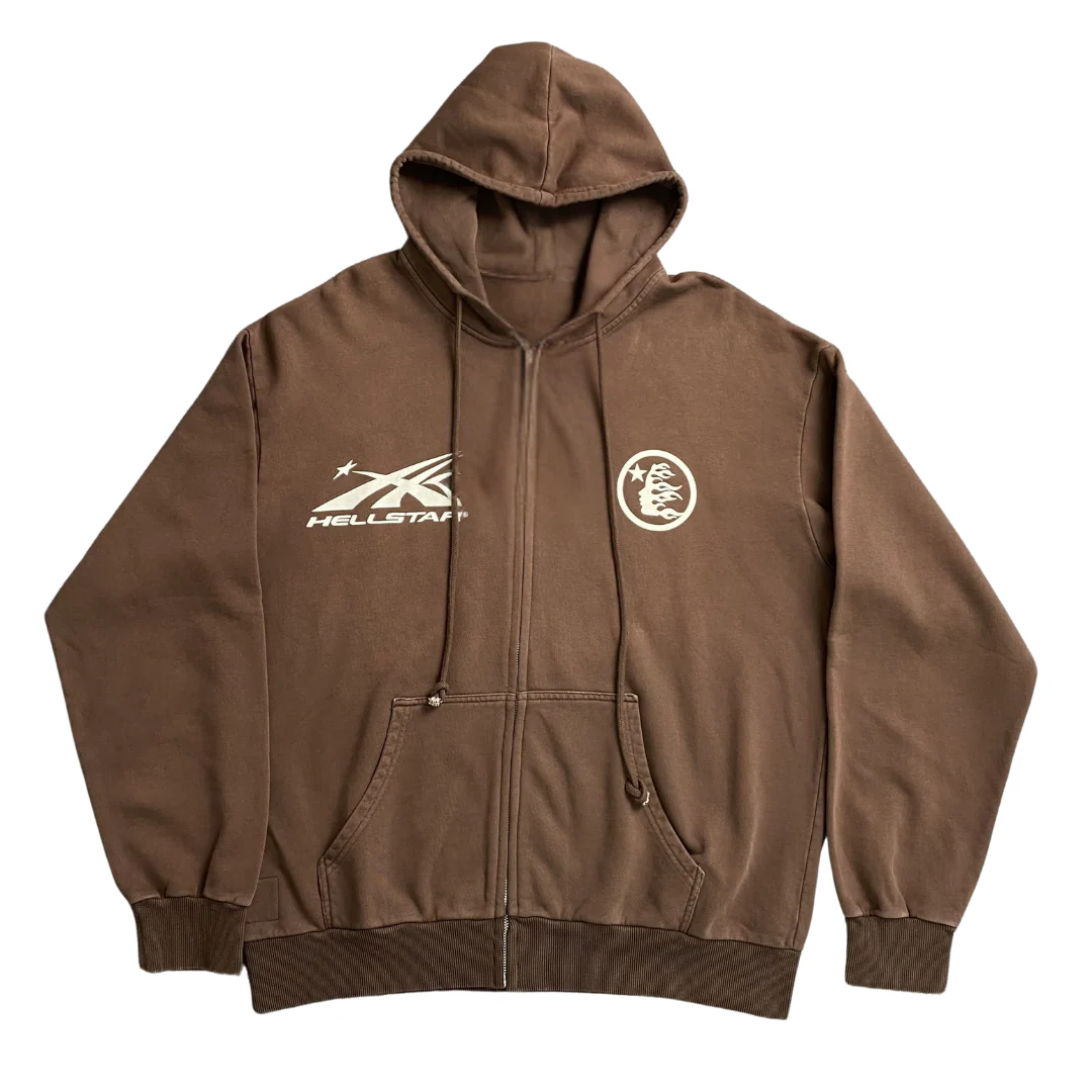 Hellstar Studios Zip-Up Hoodie Brown