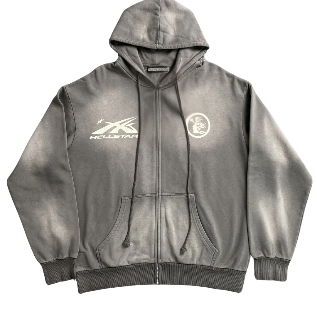 Hellstar Studios Zip-Up Hoodie Washed Grey