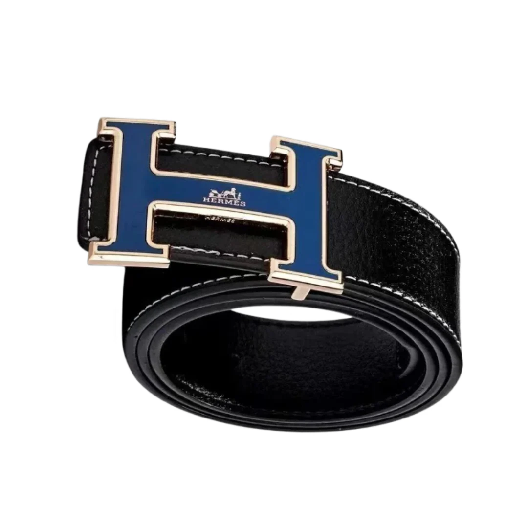 Hermes Leather Belt Black & Blue Buckle