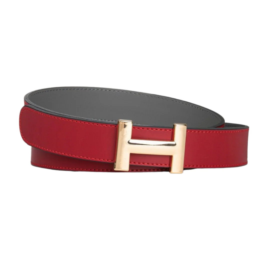 Hermes Leather Belt Red & Gold Buckle