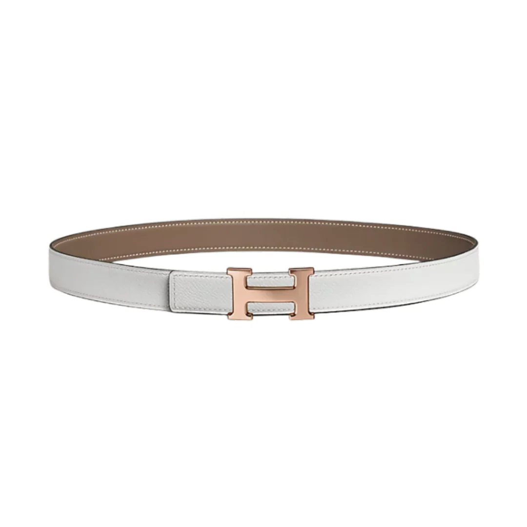 Hermes Leather Belt White & Rose Gold Buckle