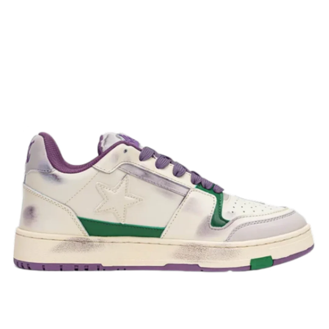 Kaalixto Purple Star Casual Sneakers Handcrafted Distressed Design