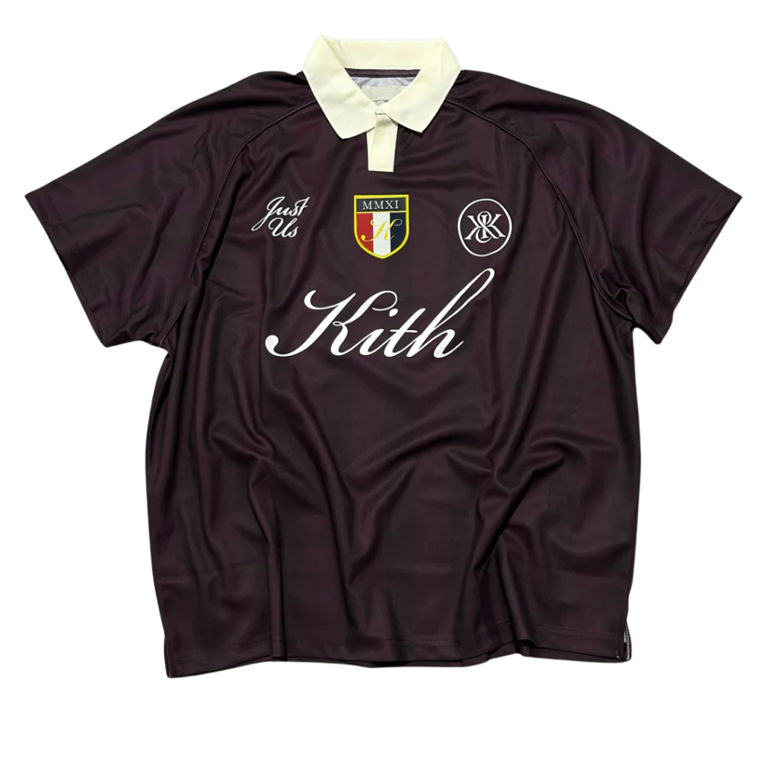 Kith Shadow Stripe Marcel Soccer Polo Jersey Brown