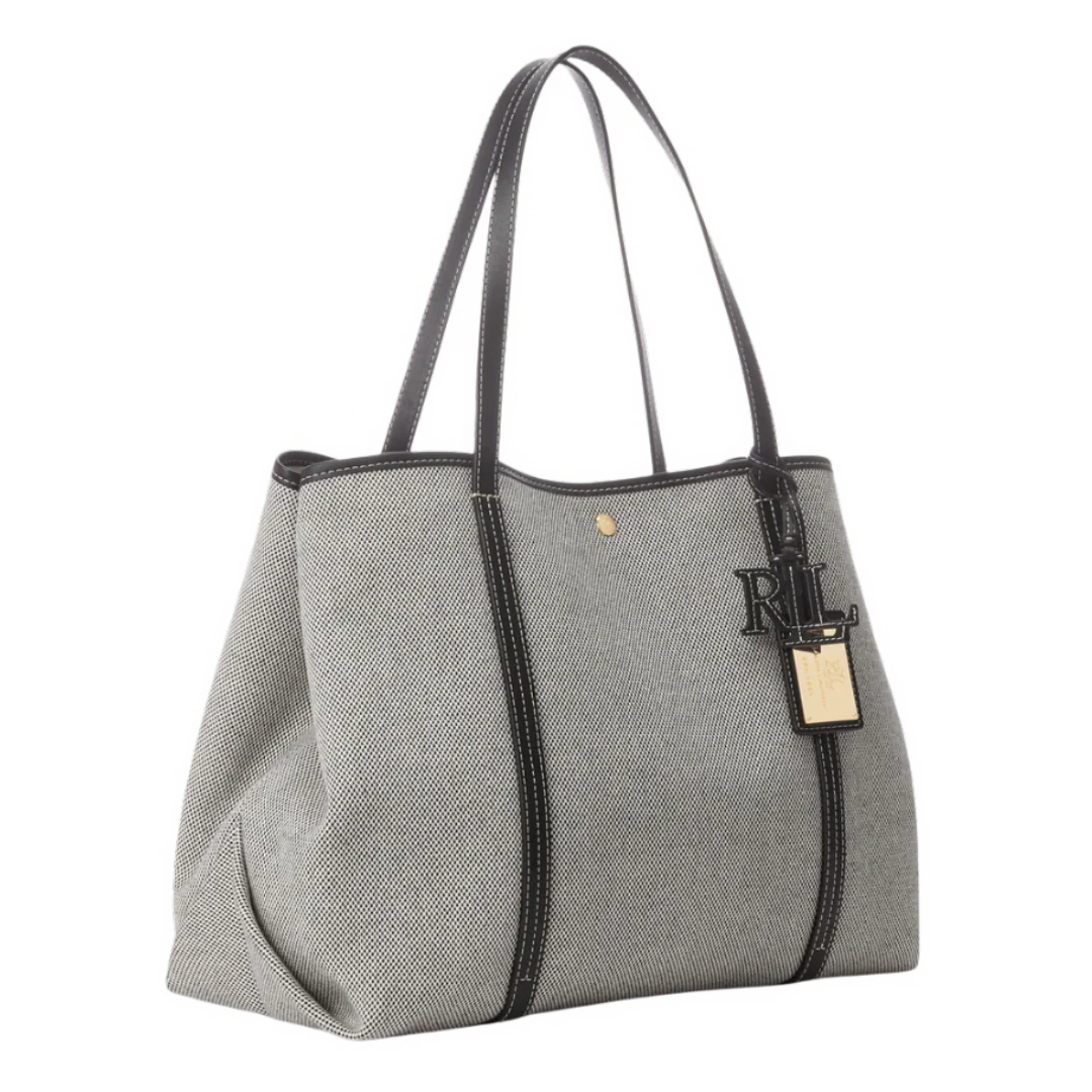 Lauren Ralph Canvas & Leather Large Emerie Tote Shopping Bag