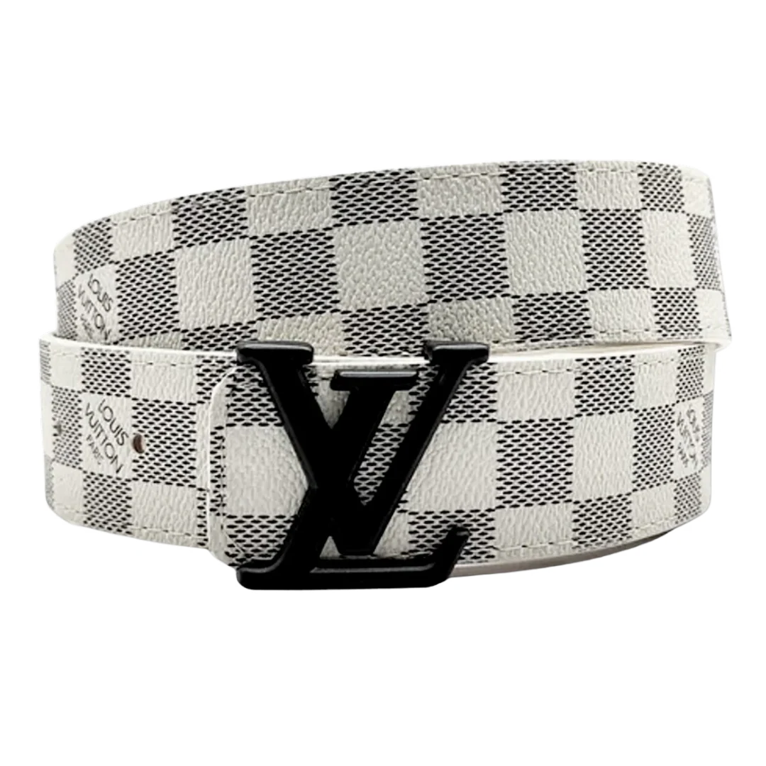 Louis Vuitton Black Buckle Belt Grey & White