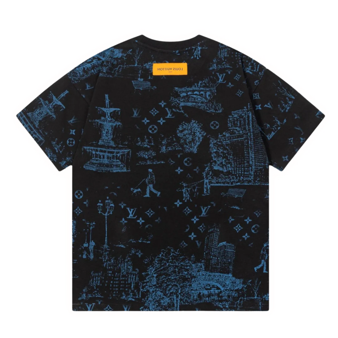 Louis Vuitton Blue City Print T-Shirt Black