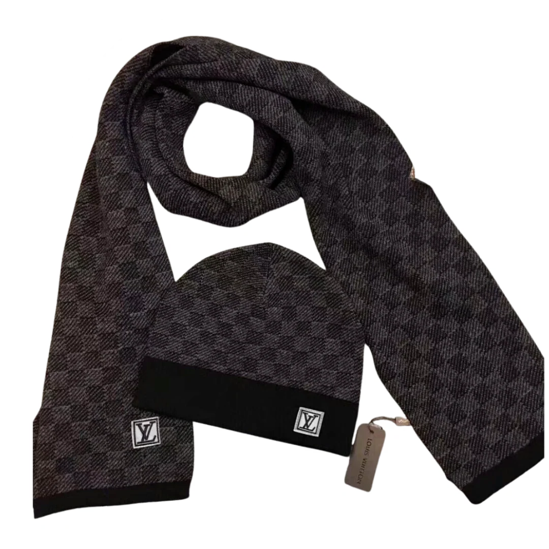 Louis Vuitton Scarf + Beanie Combo Black