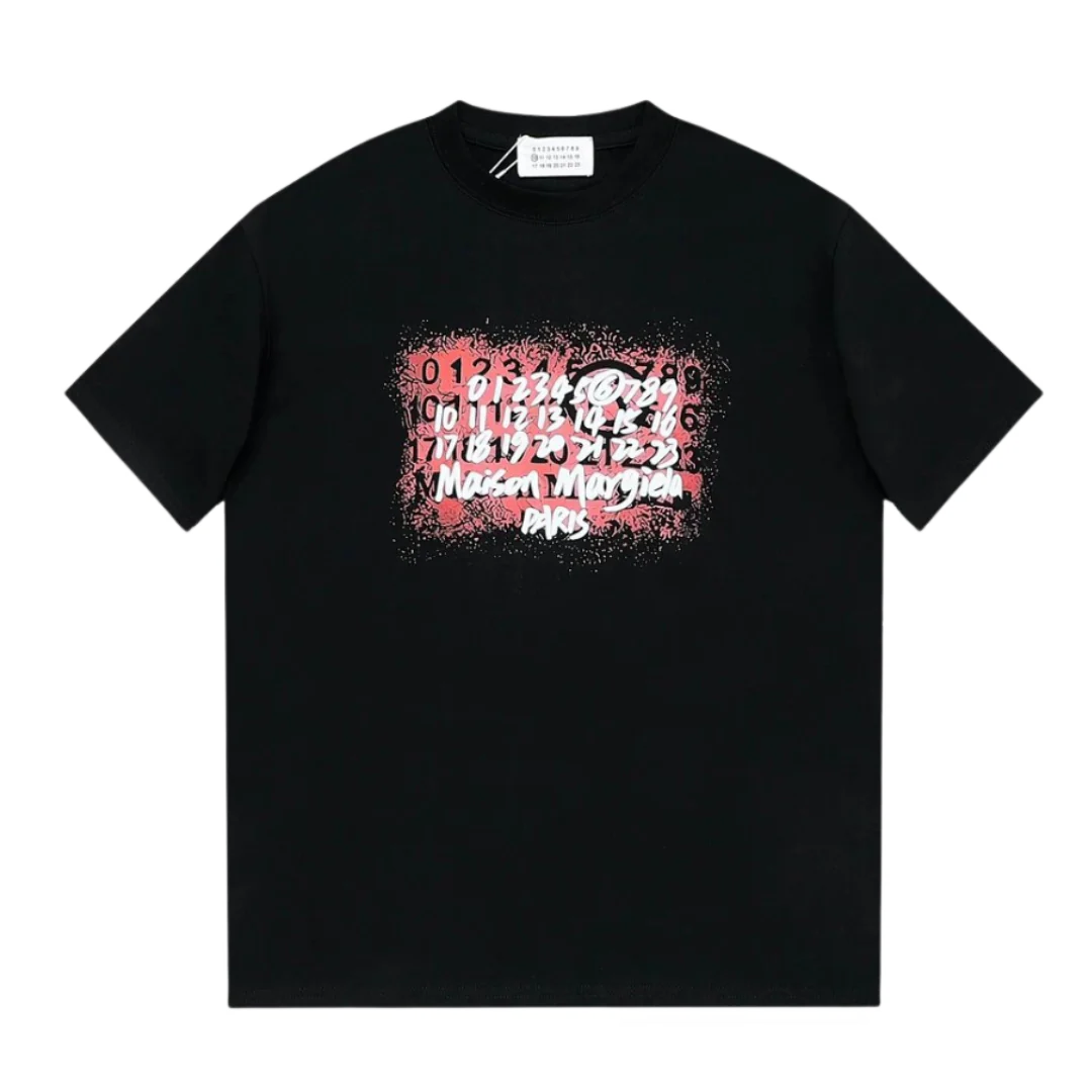 Maison Margiela White On Red Double Print T-Shirt Black