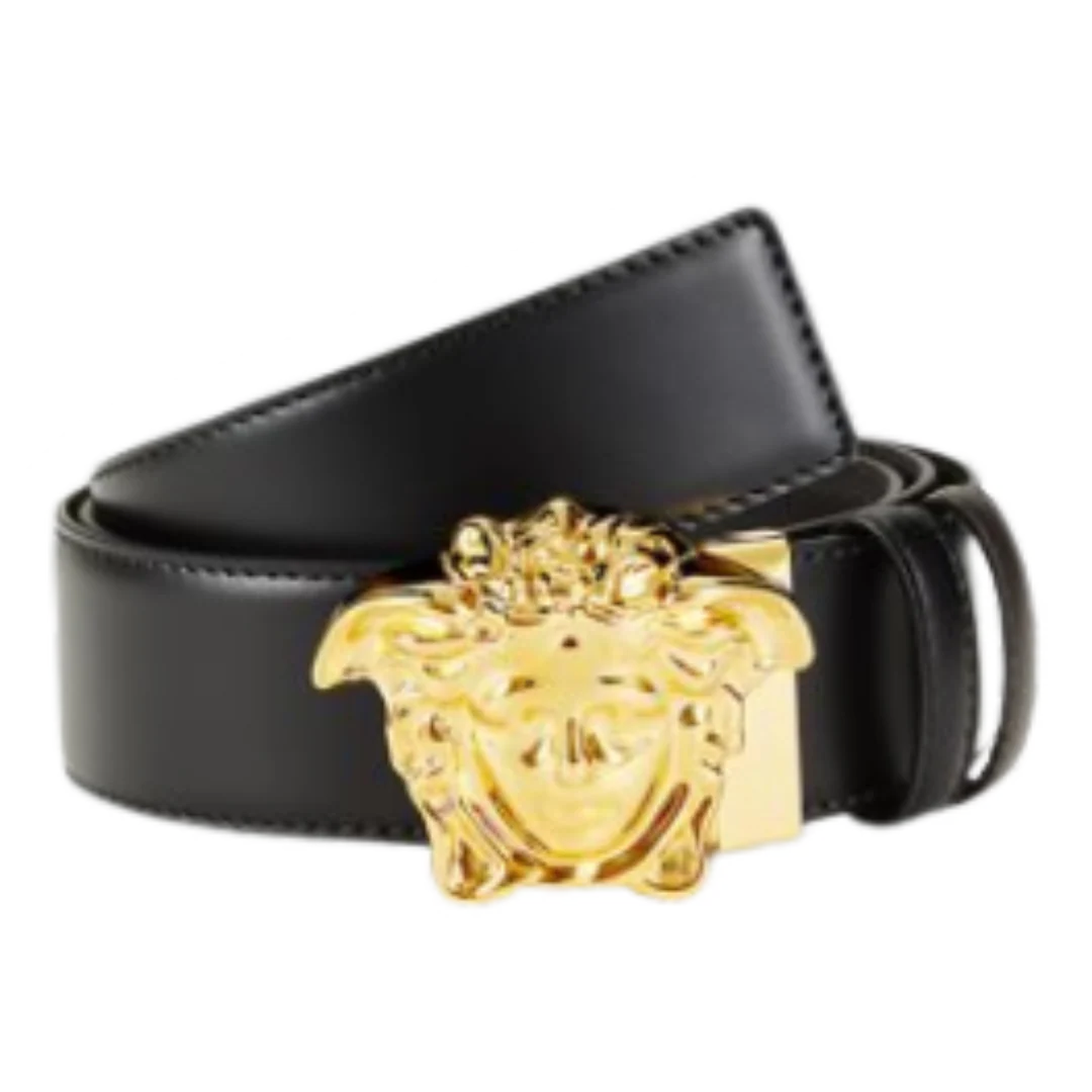 Medusa Leather Belt Black & Gold