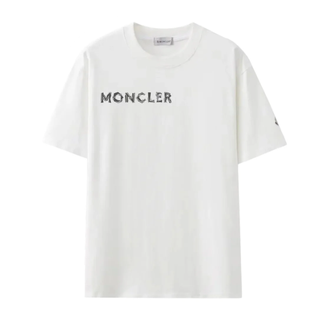 Moncler Basic Writing T-Shirt Creme