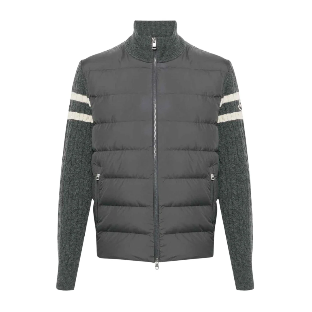 Moncler Two Stripe Cardigan Grey
