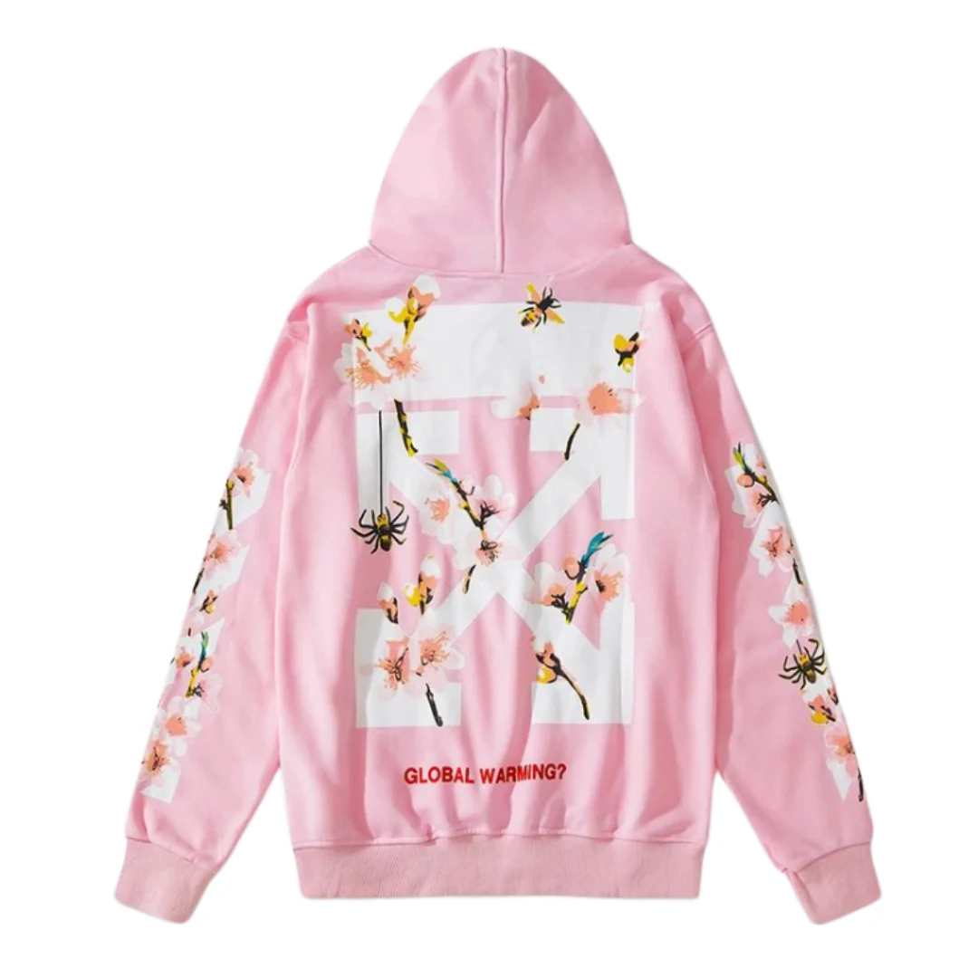 Off White Flower Hoodie Pink