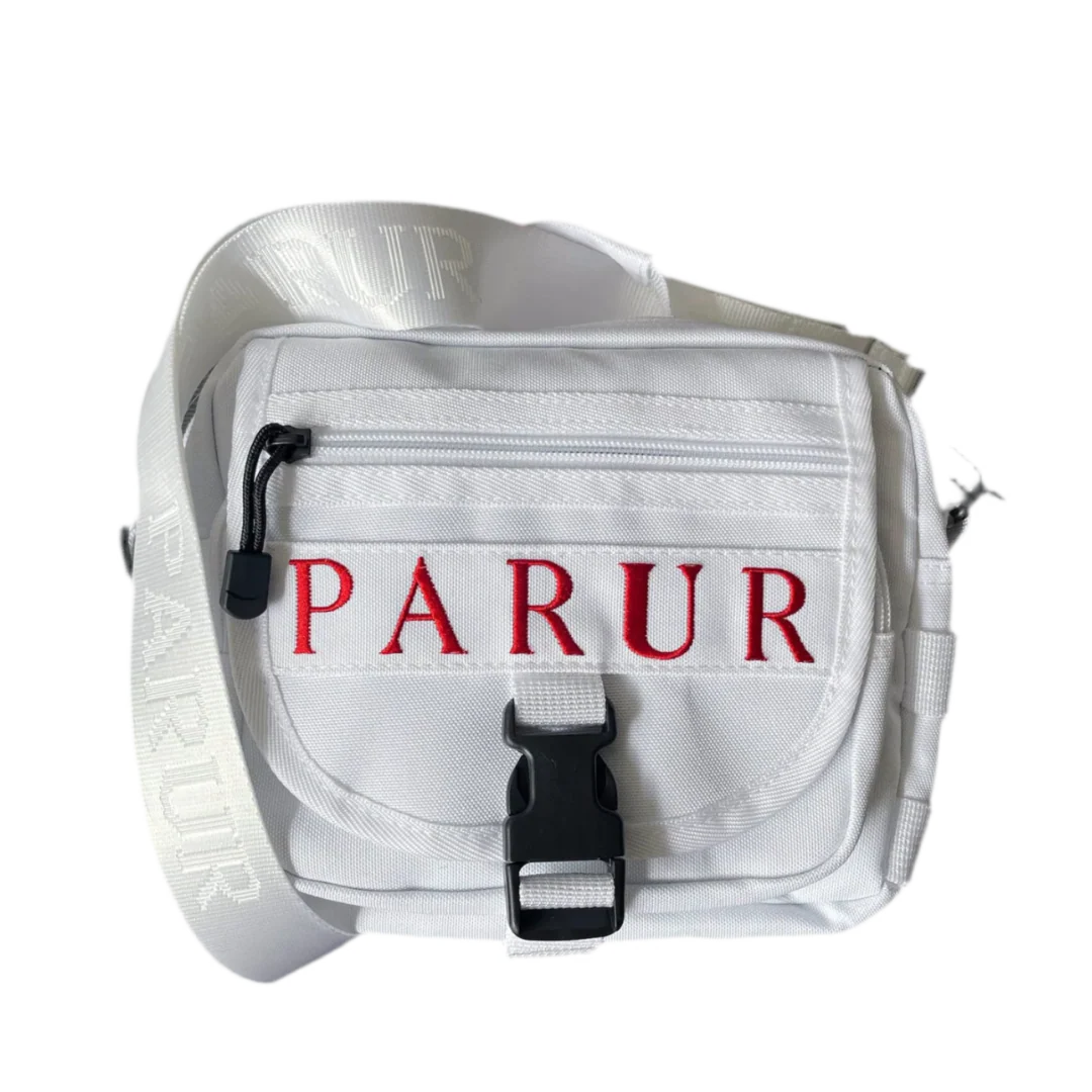 Parur Red Writing Messenger Bag White