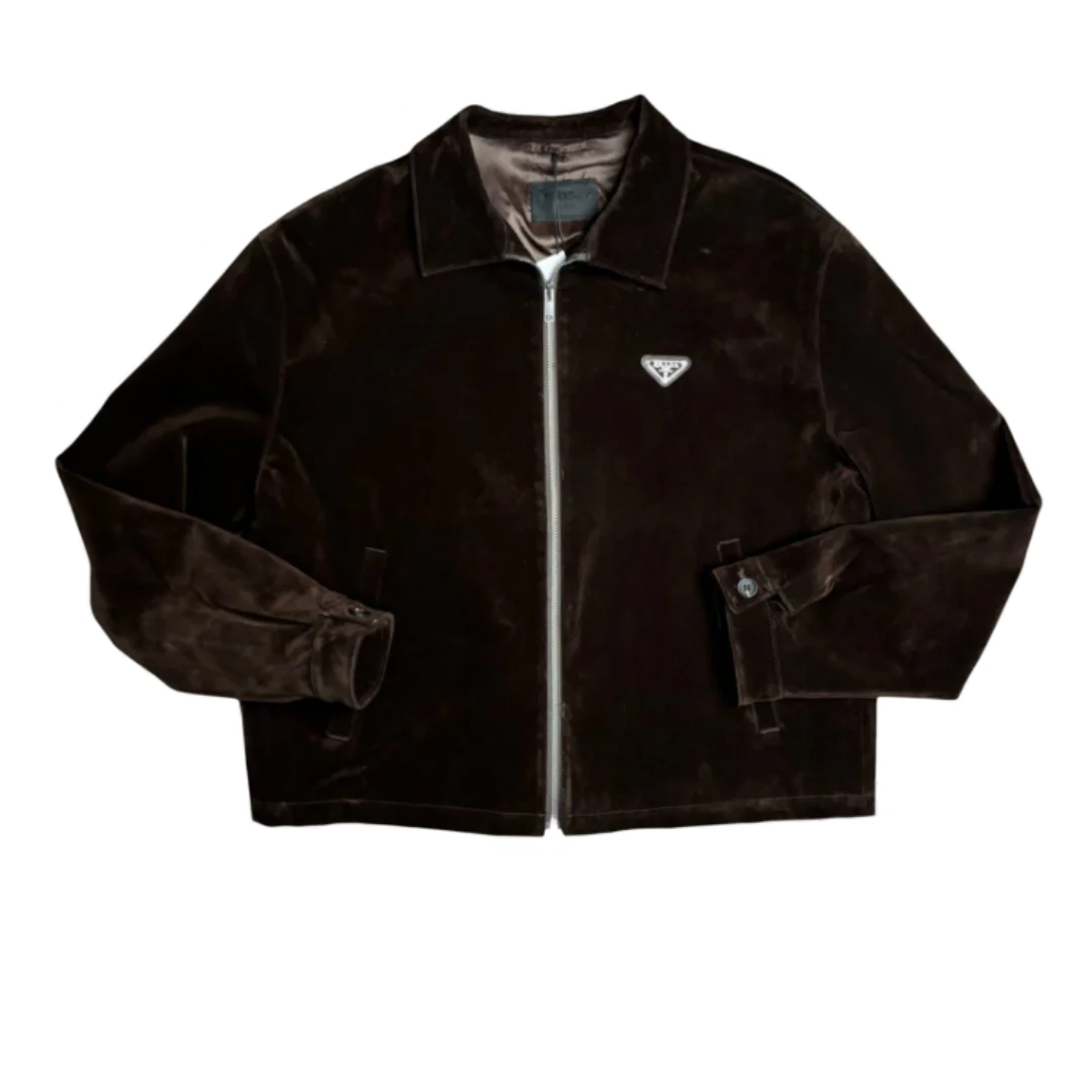 Prada Leather Velvet Jacket Brown