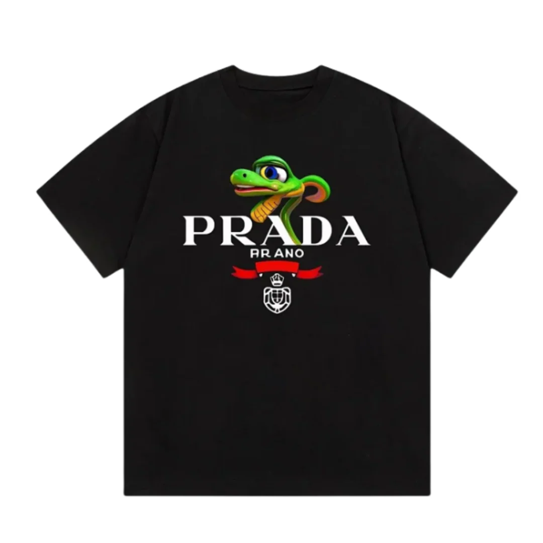 Prada Milano Snake Print T-Shirt Black