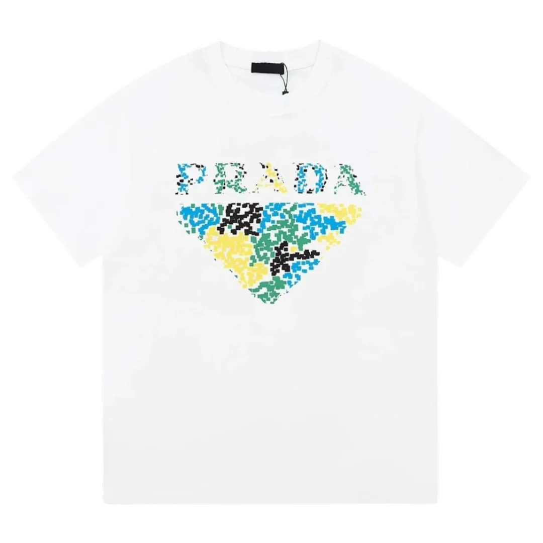 Prada Multi Color Pixel Print T-Shirt White