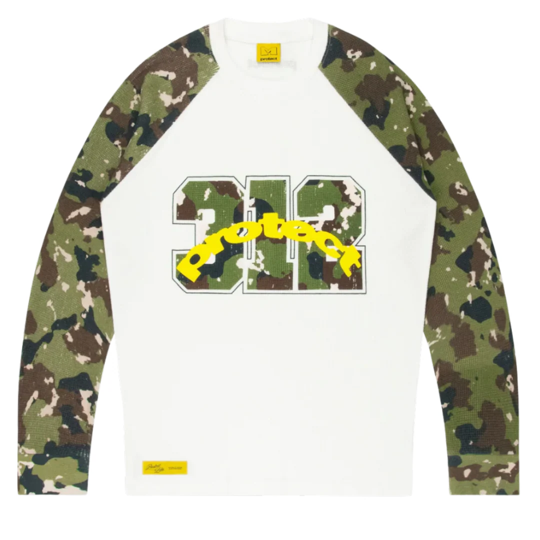 Protect London Camo Waffle Longsleeve White & Green