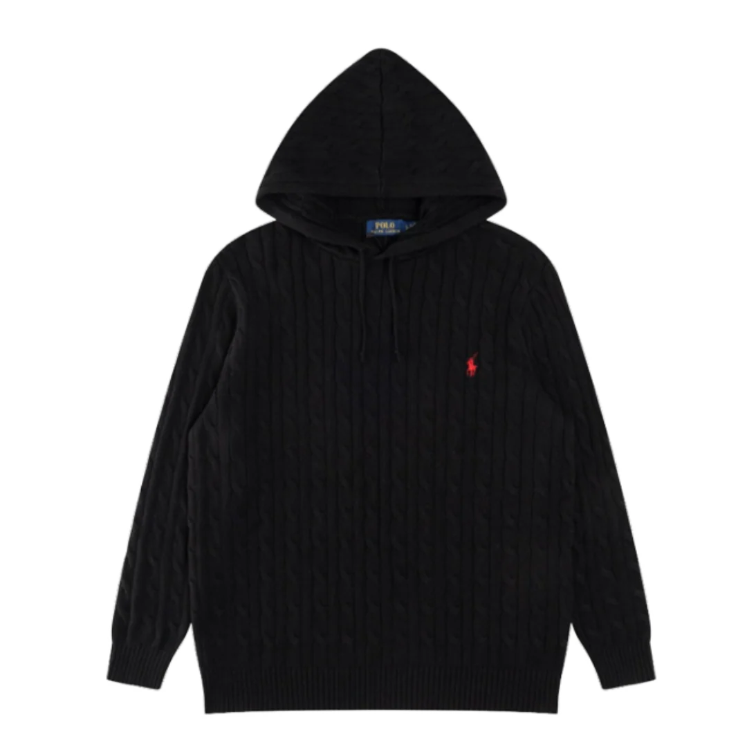 Ralph Lauren Red Icon Knit Hoodie Black