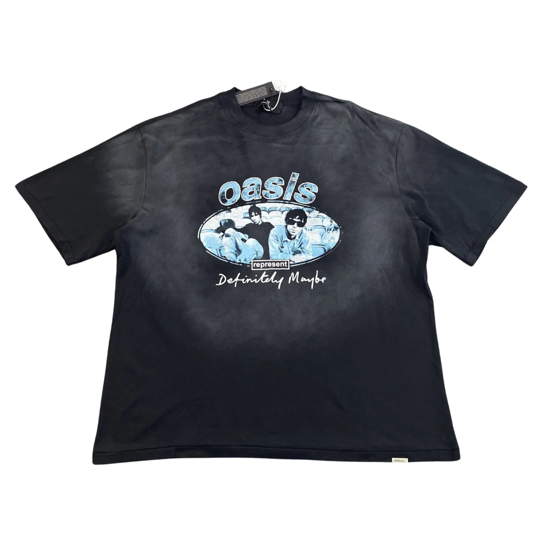 Represent x Oasis Defintly Maybe Blue Print T-Shirt Washed Dark Grey
