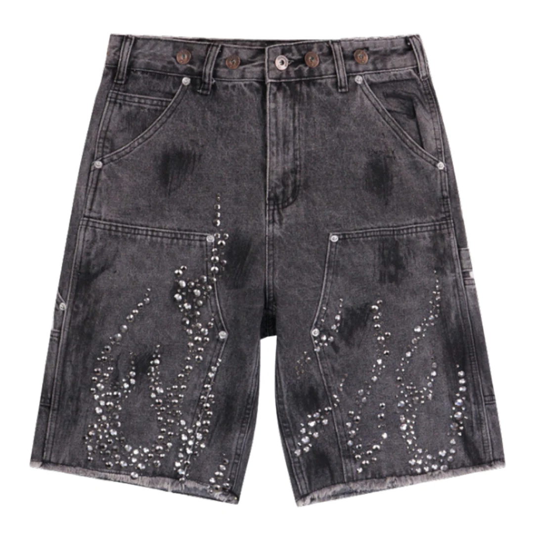 Rhinestone Baggy Jorts Grey