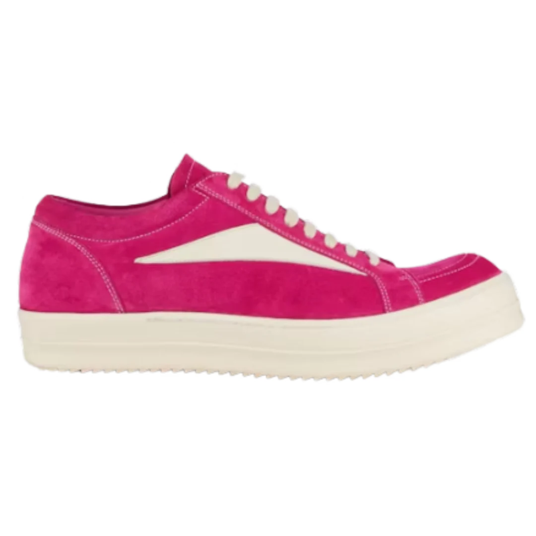 Rick Owens EDFU Vintage Sneaks Velour Suede Hot Pink Milk White