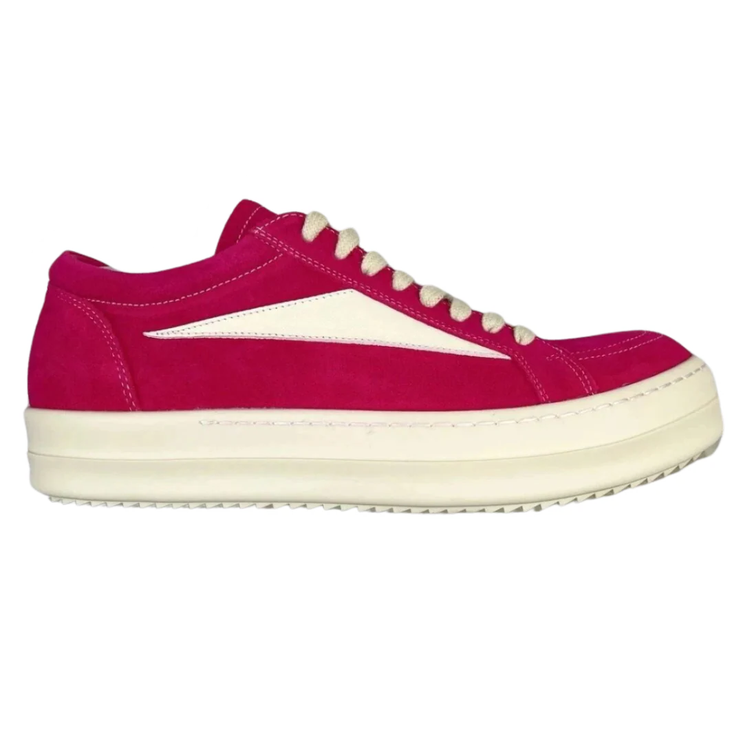 Rick Owens EDFU Vintage Sneaks Velour Suede Hot Rosa Milk White
