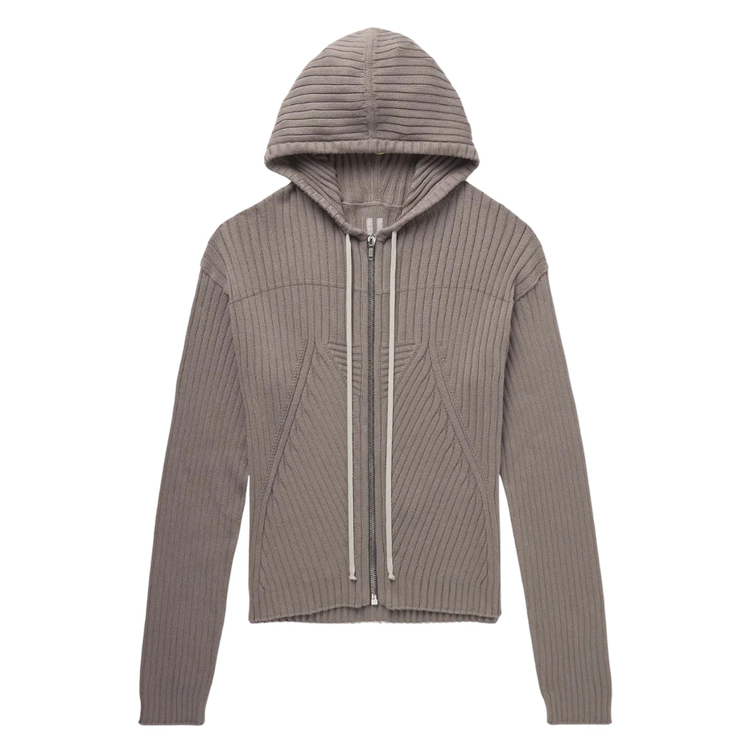 Rick Owens Maglia Ribbed Cotton Zipper Grey