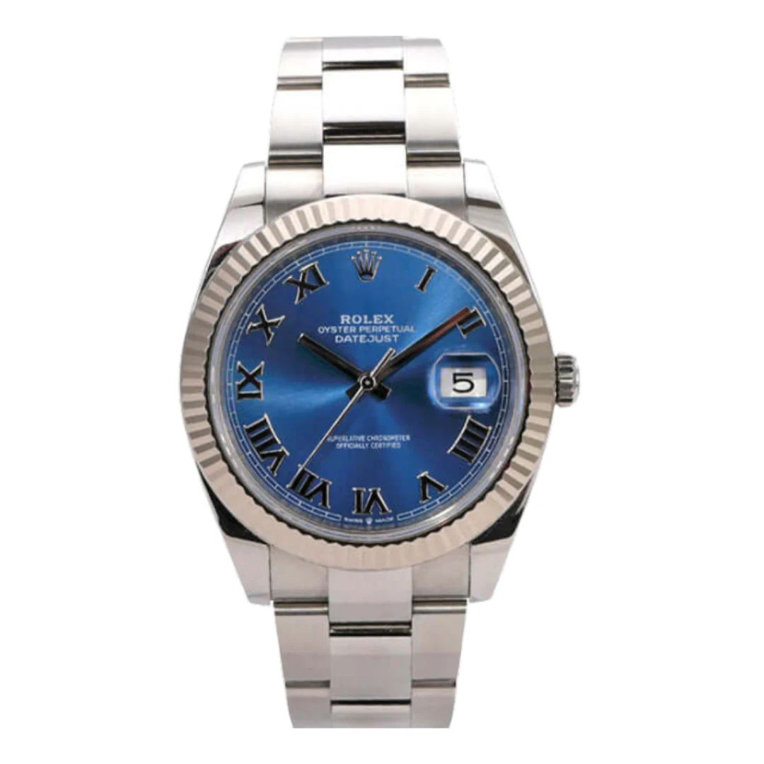 Rolex Oyster Perpetual Datejust Black Roman Numerals Blue Dial