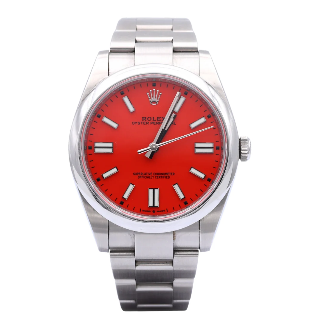 Rolex Oyster Perpetual Datejust Red Dial Watch Silver (Low Budget)