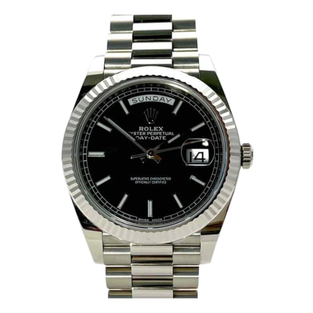 Rolex Oyster Perpetual Day-Date Silver Wristwatch & Black Dial (High Quality)