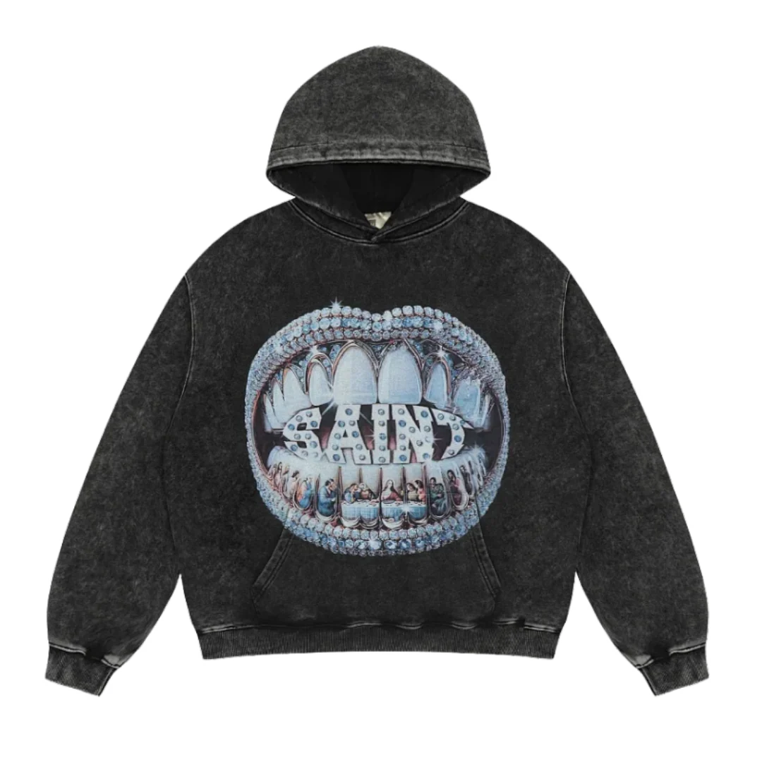 Saint Grills Print Hoodie Grey