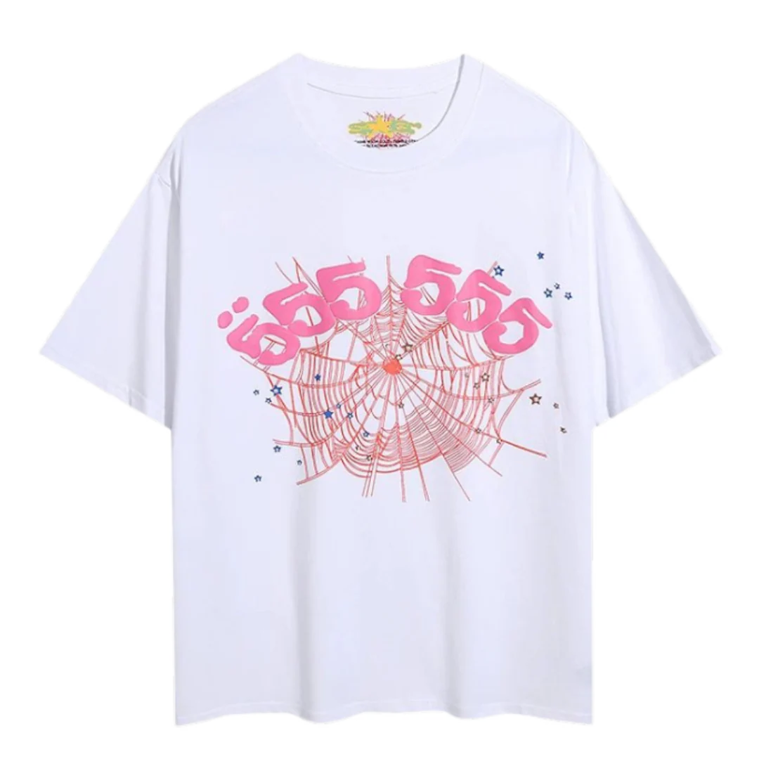 Sp5der 555 Print T-Shirt White & Pink