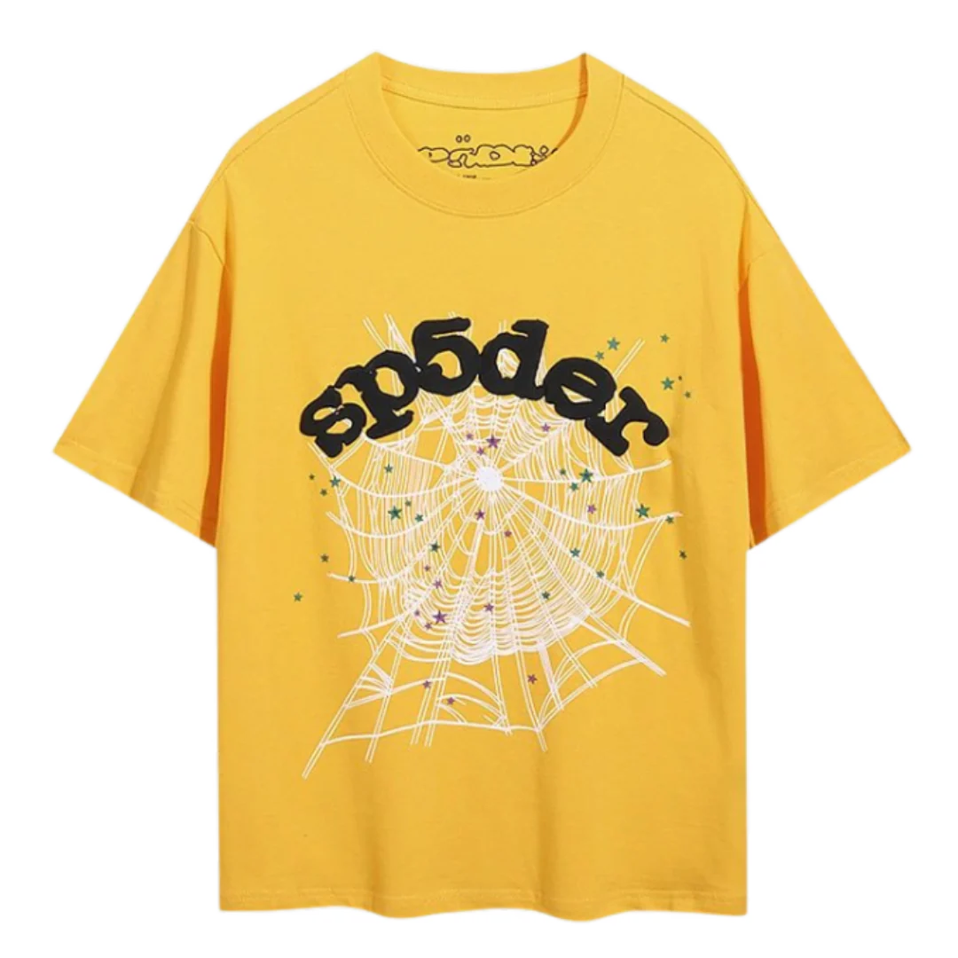 Sp5der Black Writing T-Shirt Yellow