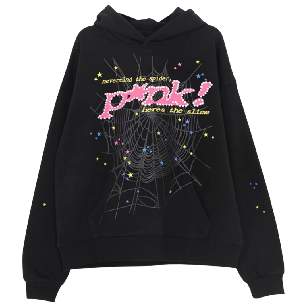 Sp5der Pink Hoodie Black