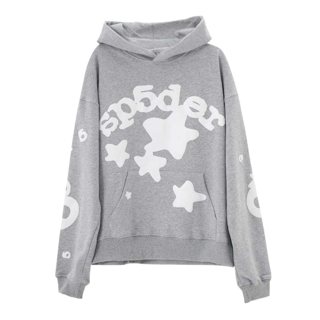 Sp5der Stars Print Hoodie Grey