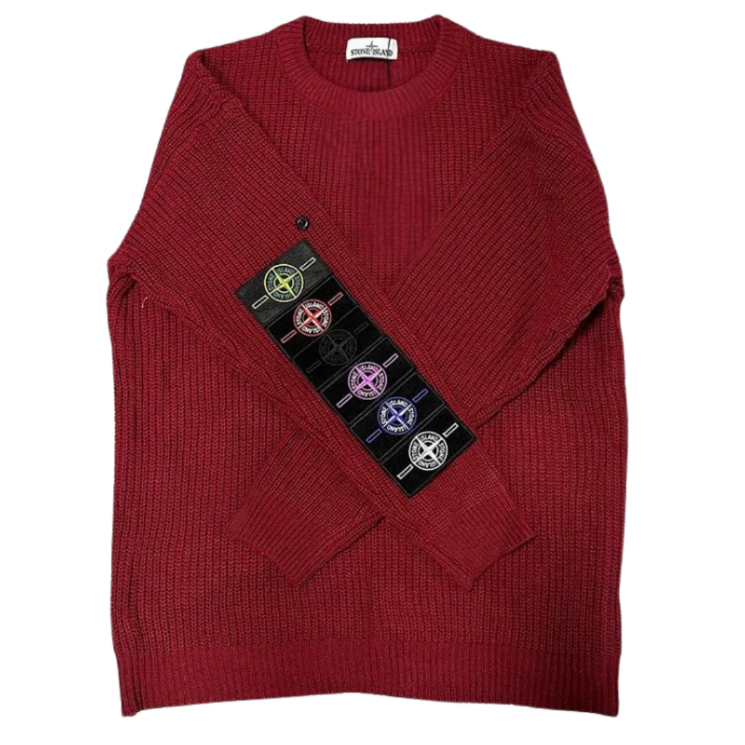Stone Island Multi Color Icons Knit Sweater Vine Red