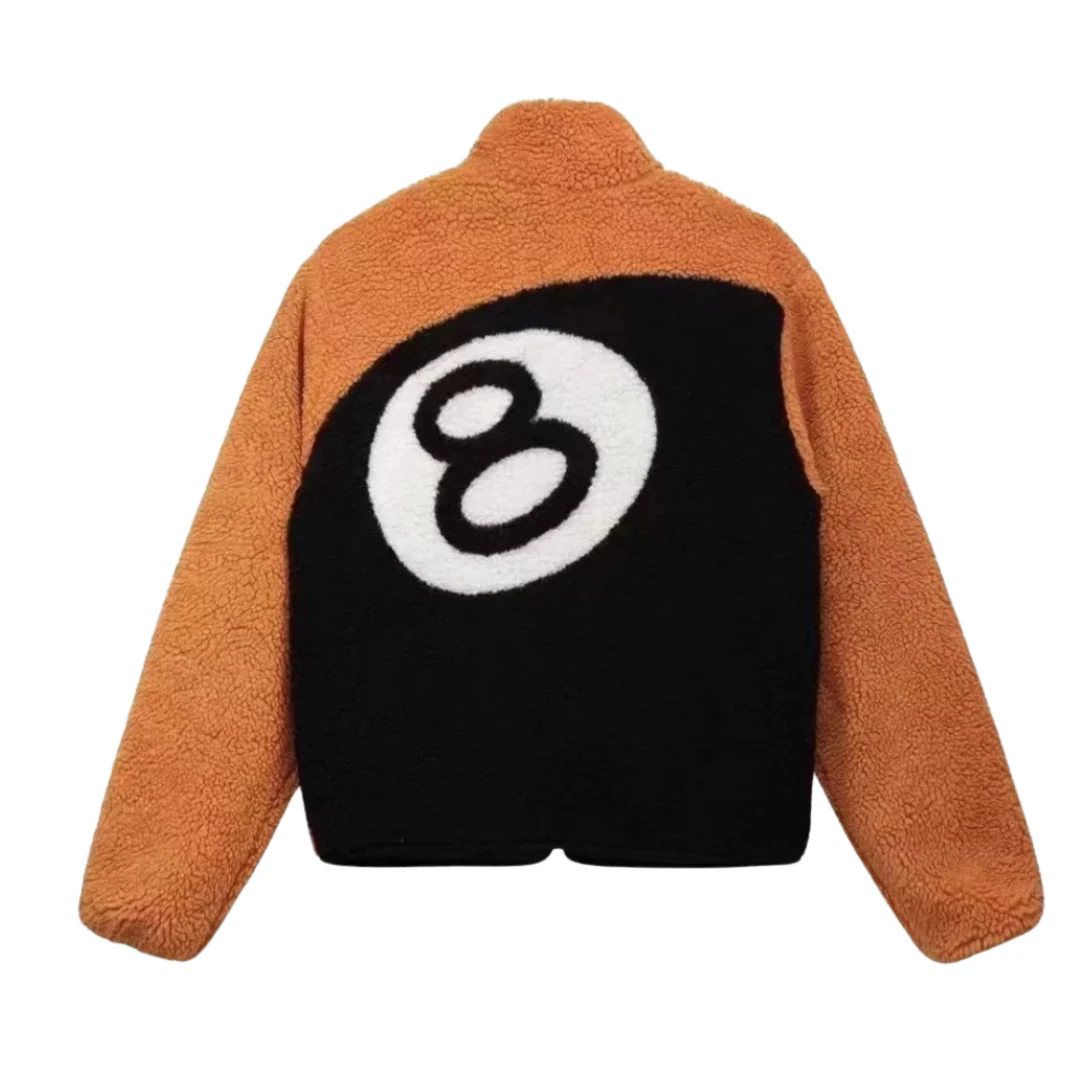 Stussy 8 Ball Sherpa Reversible Jacket Orange & Black