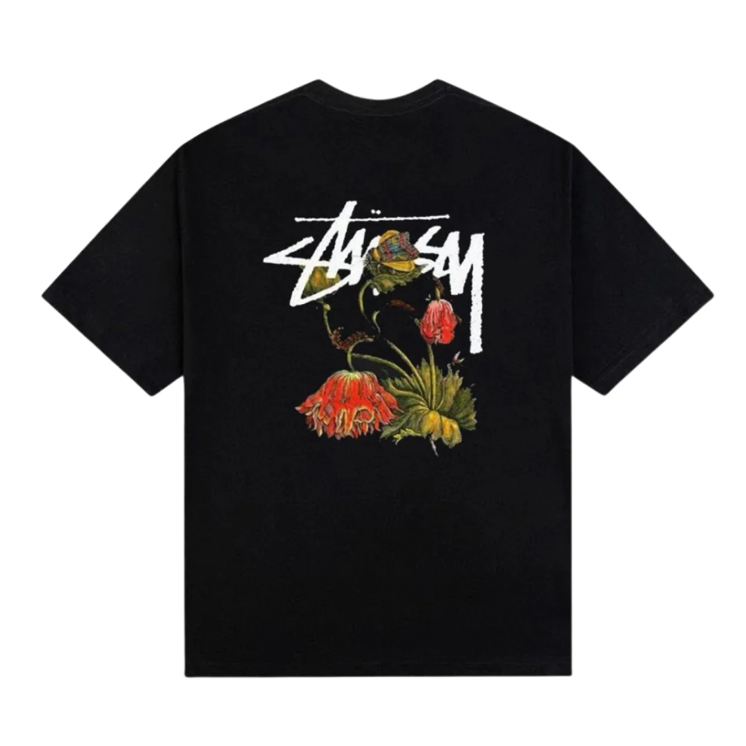 Stussy Dying Rose Print T-Shirt Black