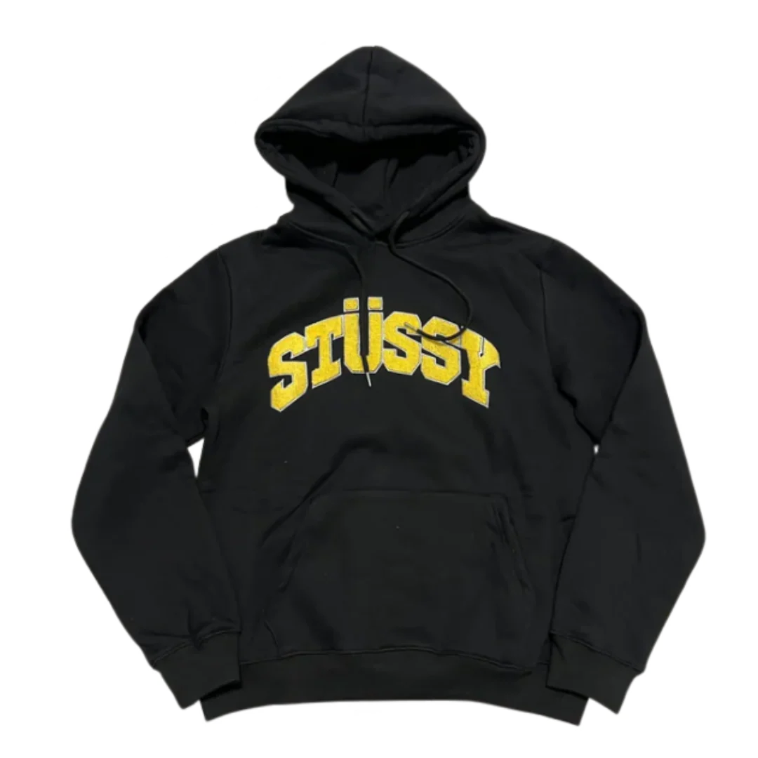 Stussy Yellow Font Hoodie Black