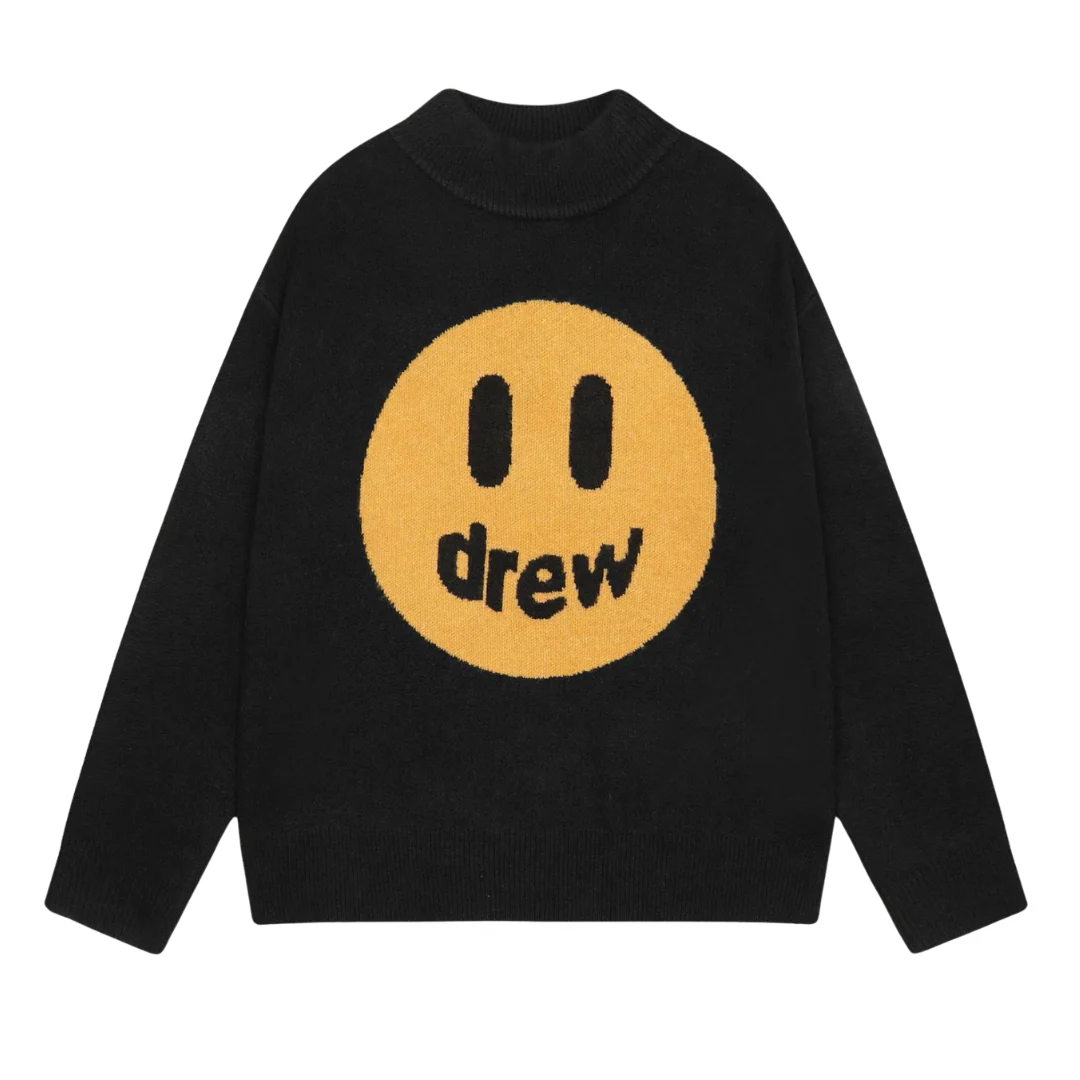 Stussy Yellow Smiley Drew Knit Sweater Black & Orange