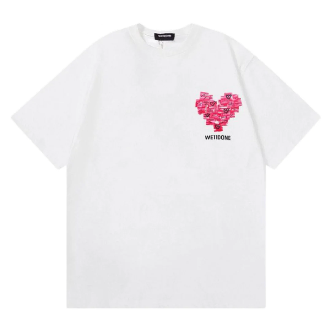 We11done Pink Heart Icon T-Shirt White