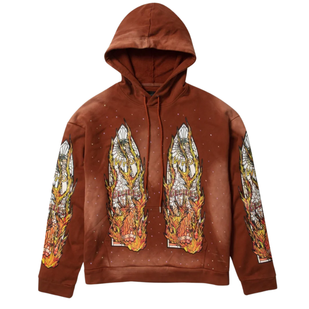 Who Decides War Orange Flame Glass Hoodie
