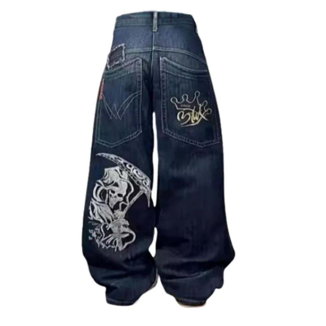 Y2K Goth Grim Reaper Baggy Jeans Blue